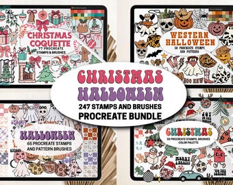 Christmas Halloween Procreate Bundle - Stamps and Brushes for Procreate Digital Download