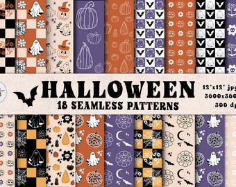Halloween Seamless Patterns PNG JPG Digital Paper 12x12 | Ghost Pumpkin Spooky Season Background Party Scrapbook Paper Bundle Fall Boo
