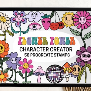 Retro Procreate Stamps Bundle | Brushes Patterns Groovy Checkered ...