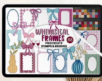 Whimsical Frames Procreate Stamps & Brushes | 88 Ribbon Bows, Pattern Brushes, Borders