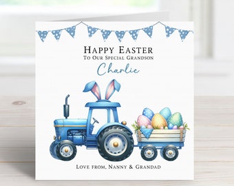 Personalised Easter Tractor card - Card for Grandson