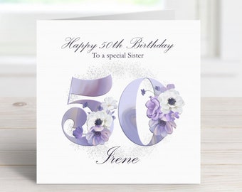 Personalised 50th birthday card | 60th birthday | 70th birthday | 80th birthday card for her