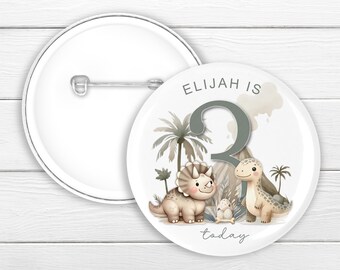 Dinosaur Birthday Badge: Personalised Boy's Party Favour for Son, Grandson or Nephew
