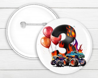 Monster Truck Birthday Badge: Personalised Age badge for Son, Grandson or Nephew