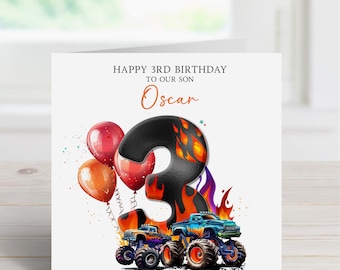 Tarjeta de cumpleaños de Monster Truck: tarjeta personalizada para nieto, hijo o sobrino