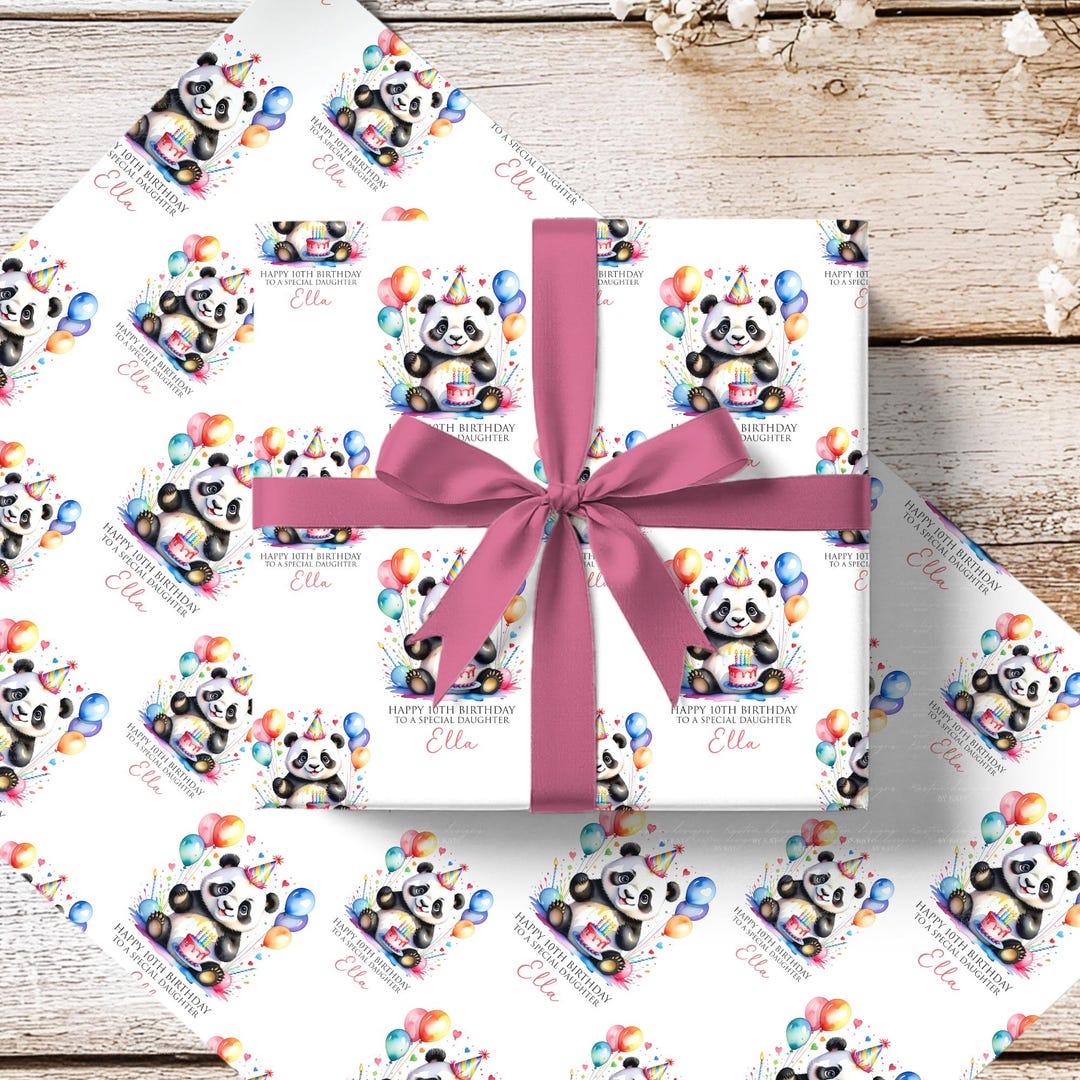 Panda Wrapping Panda Birthday Wrapping Paper - Personalised Gift Wrap for Daughter ...