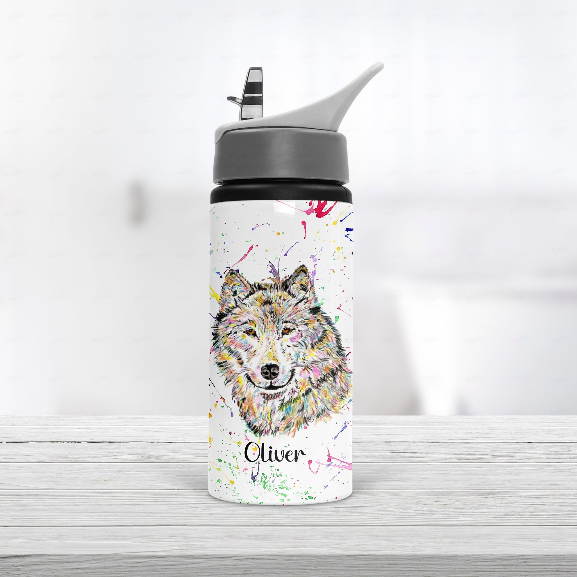 Mens Teen Boys Wolf Galaxy Star Forest Silhouette Stainless Steel Water  Bottle