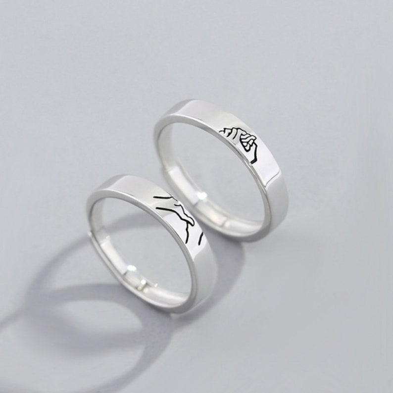 S925 Sterling Silver Hold Hand Promise Rings Couple Ring Set Etsy