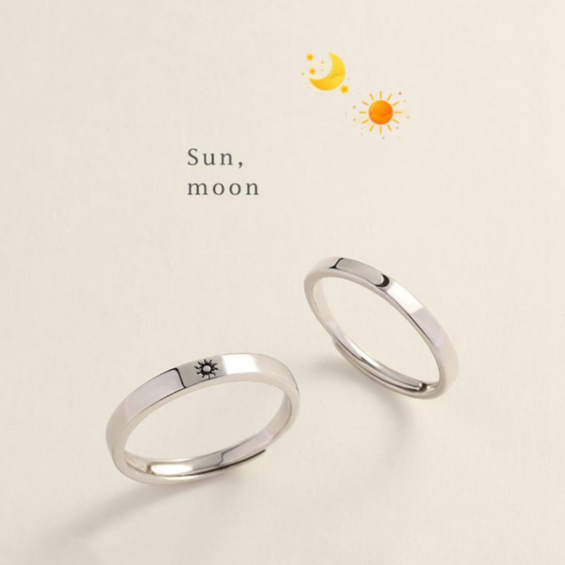 S925 Sterling Silver Sun Moon Promise Rings Couple Ring Set Etsy Canada