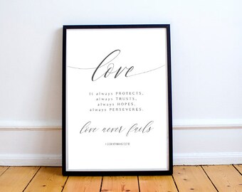 1 Corinthians 13 Personalisable Bible Verse Scripture Wall Art Love Quote Poster Wedding Gift for Christian Love Printable Custom