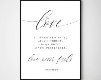 1 Corinthians 13 Bible Verse Scripture Wall Art Love Quote Poster Wedding Gift for Christian Love Printable