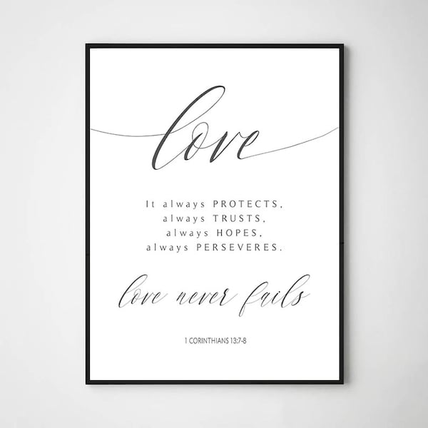 1 Corinthians 13 Bible Verse Scripture Wall Art Love Quote Poster Wedding Gift for Christian Love Printable