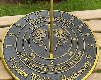 Garden Sundial Clock Engraved 50th Wedding Anniversary Gift Golden Jubilee Gift for Parents & Grandparents - Thanksgiving Couple Gift