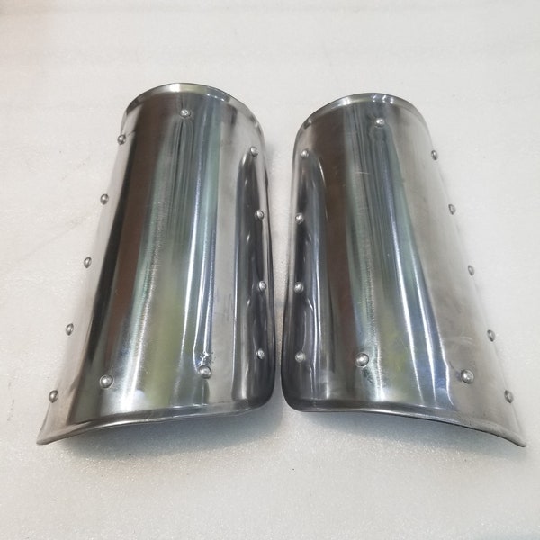 Chrome Finish Arm Guard Pair : Medieval Sleek Protection for LARP Cosplay and Costume Ensembles Protection with Style