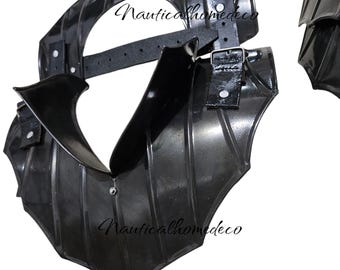 Medieval Gothic Warrior Armor Gorget with Pauldrons Roman Cuirass Knight Black Armor for SCA LARP Reenactment Fantasy Halloween Costume Gift