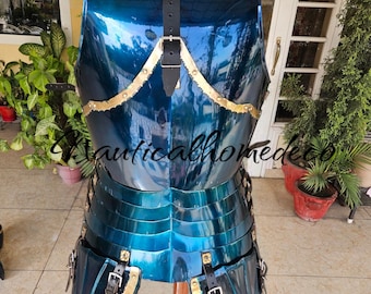 Medieval Knight Blue Azure Armor Roman Cuirass & Tassets Fantasy Cosplay Ren Faire Halloween Costume SCA LARP Reenactment Collectible Gift
