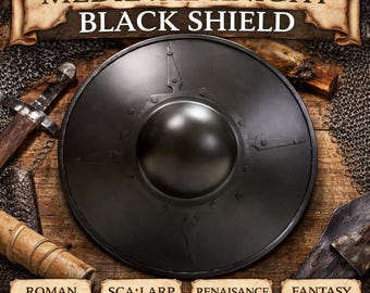 Mittelalterliche Ritter Schwarzes Schild Römer Rüstung Rundschild Boss Sca LARP Cosplay Fantasy Requisite Renaissance Faire Kostüm Halloween Geschenk Dekor