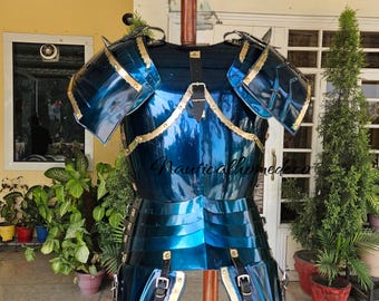 Medieval Knight Blue Armor Chest Plate Armor Pauldrons & Tassets Roman Cuirass Armor Fantasy Costume Reenactment SCA LARP Collectible Gift