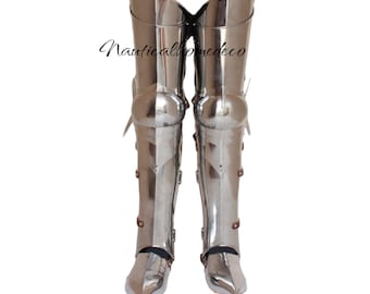 Medieval Knight Full Leg Guard Greaves with Shoes Roman Cuirass Armor Halloween Costume Reenactment SCA LARP Collectible Gift for Him