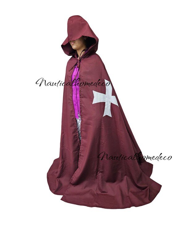 Mantello da cavaliere templare in cotone - Mantello da crociato con cappuccio, costume da rievocazione storica - Italia