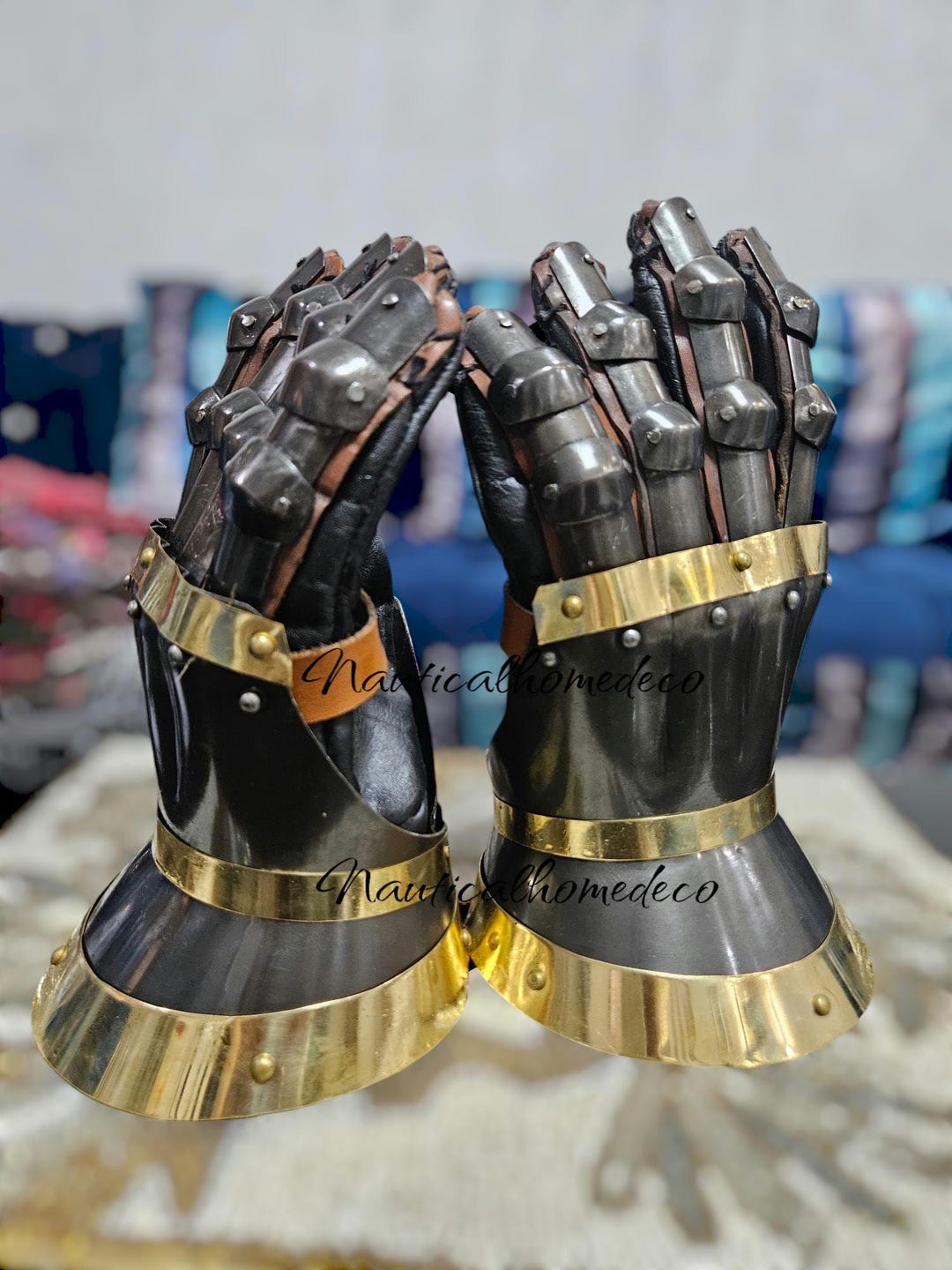 Medieval Steel Black Gauntlets Handcrafted Functional Armor Gloves