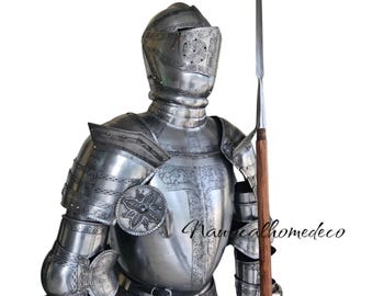 Middeleeuwse ridder Europese stijl pantser volledig pak kogelvrije vesten functioneel draagbaar voor cosplay SCA LARP Halloween kostuum diplay decor en cadeau
