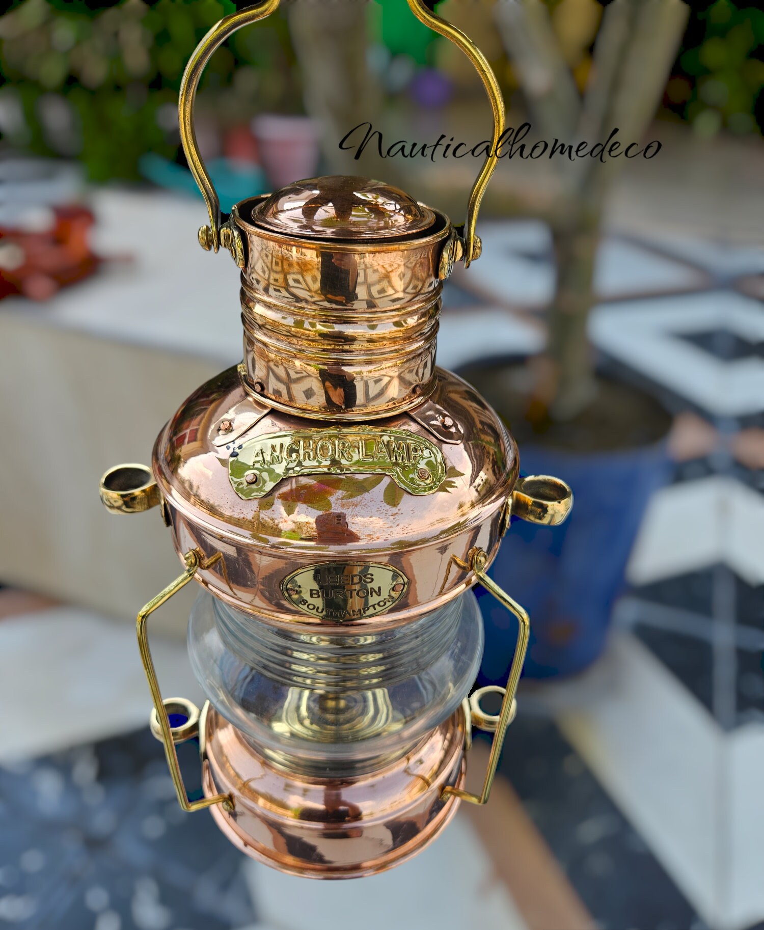 アンティーク真鍮アンカーオイルランプヴィンテージマリンランタン航海