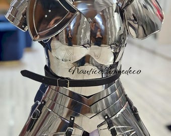 Armadura de medio cuerpo de caballero medieval para mujer, estilo fantasía, con pechera, coraza romana, ideal para recreaciones históricas, SCA, LARP, cosplay y Halloween. Regalo perfecto para ella.