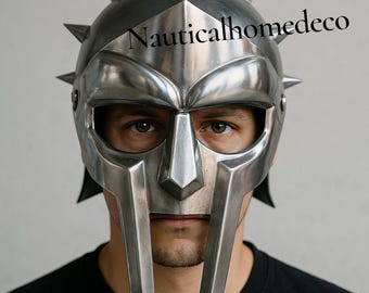Gladiator Maximus Helmet Roman Warrior Armor Medieval Spartan Handmade Cosplay Helmet Ren Faire Halloween Costume LARP & Home Decor Gift