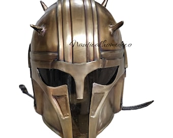 Casco medieval hecho a mano mandaloriano inspirado en Star Wars, fantasía LARP SCA, casco de cosplay, disfraz de Halloween, regalo para él