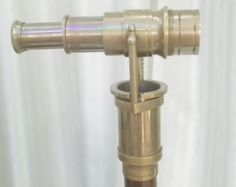 Brass Walking Stick With Nautical Telescope On Top - Spyglass Cane, Victorian Walking Telescope Cane With Telescope Handle