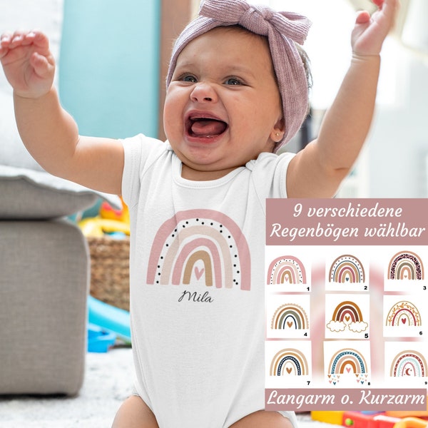 Body mit Name, Kurzarm, Regenbogen, Boho, Rainbow, Geburtsgeschenk, Geburtstag, Babybody, Kurzarmbody, personalisiert, 9 Motive