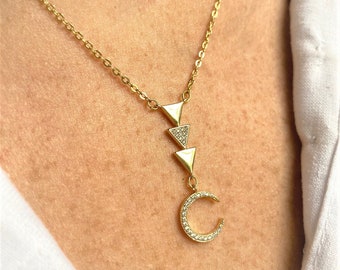 Moon and triangles lariat 14K Goldfilled necklace