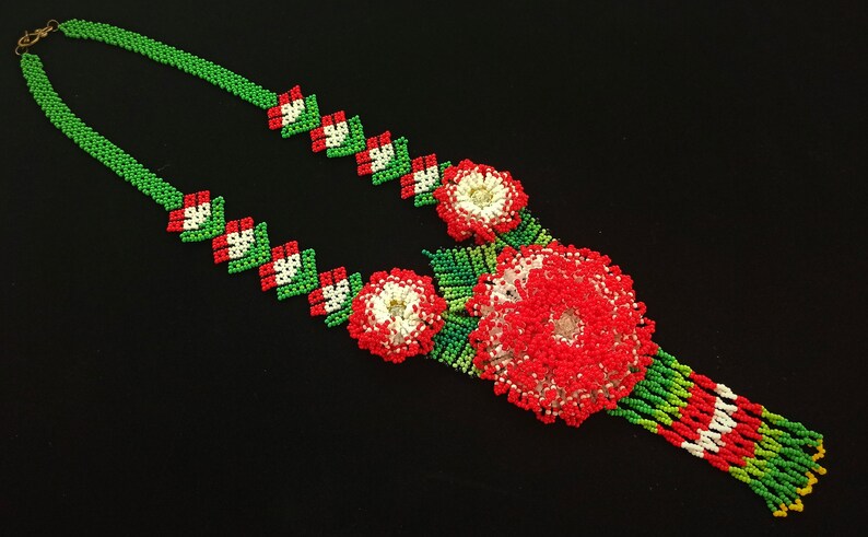 BEADING KIT Video Seed beads PDF Tutorial Master class on beading necklace Huichol flower \u00abSunset\u00bb