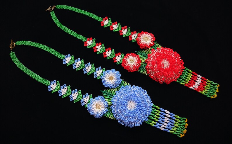 BEADING KIT Video Seed beads PDF Tutorial Master class on beading necklace Huichol flower \u00abSunset\u00bb