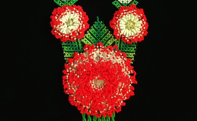 BEADING KIT Video Seed beads PDF Tutorial Master class on beading necklace Huichol flower \u00abSunset\u00bb