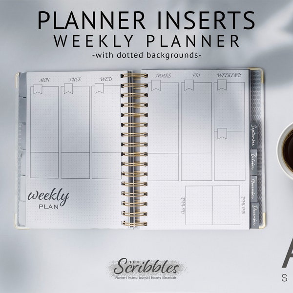 Printable Weekly Journal Planner Inserts for Minimalist - Bullet Journal Template for Daily Task Planning and Logs | A5onA4 PDF Download