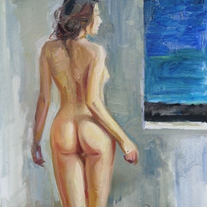 The girl and the moon Russev art ,fine art,original,gift