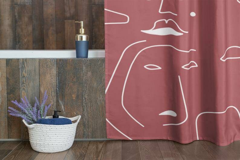 Pink Shower Curtains Fabric Shower Curtain Hookless Shower Etsy