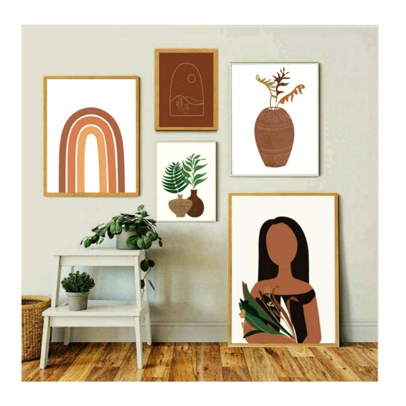 Boho Wall Art Set of 5 Boho Gallery Wall Set Printable Modern Etsy