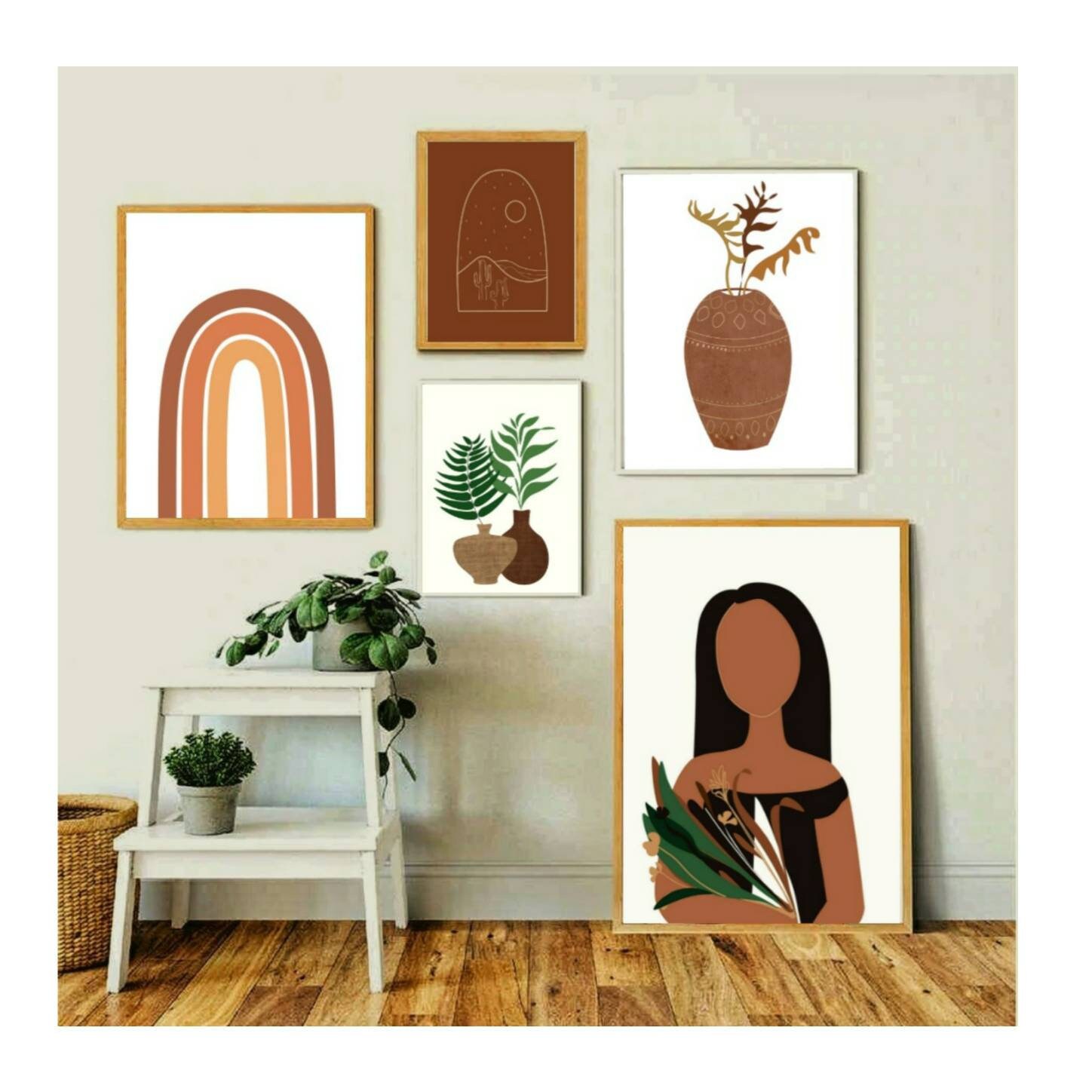 Boho Wall Art Set of 5 Boho Gallery Wall Set Printable Modern | Etsy