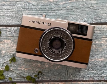 Olympus Trip 35  Vintage 35mm Film Camera | Brown Vegan Leather| Fully Refurbished and Tested |Original Lens Cap & Hand Strap