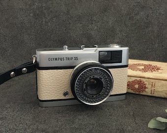 Refurbished Olympus Trip 35: Vintage 35mm Film Camera with Ivory Leather, Tested, Film Included