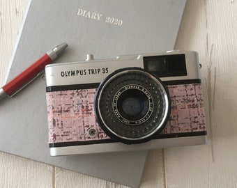 Olympus Trip 35  Vintage 35mm Film Camera | Pink Tweed |  Fully Refurbished and Tested | Lens Cap & Hand Strap