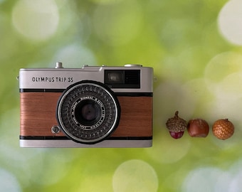 Olympus Trip 35 Vintage 35mm Film Camera |  Cherry Mahogany Wood |  Fully Refurbished and  Tested| Lens Cap&Hand Strap