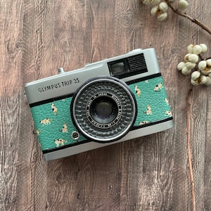 Olympus Trip35 vintage 35mm Film Camera |  Green Cat Pattern Leather | Fully Refurbished and Tested | Lens Cap & Hand Strap