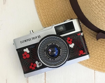Olympus Trip 35-filmcamera | Retro Japans bloemmotief | Vintage 35 mm-camera | Getest en klaar voor gebruik | Film inbegrepen