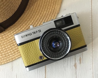 Olympus Trip 35-filmcamera | Vintage 35 mm compact | Volledig gerenoveerd en getest in Japan | Mosterdhoning | Inclusief Kodak-film