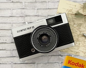 Refurbished Olympus Trip 35: Vintage 35mm Film Camera, Jet Black Leather, Kodak Film
