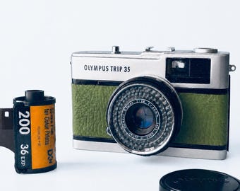 Olympus Trip 35 | Refurbished Vintage 35mm Film Camera | Matcha Green Leather | Film Included